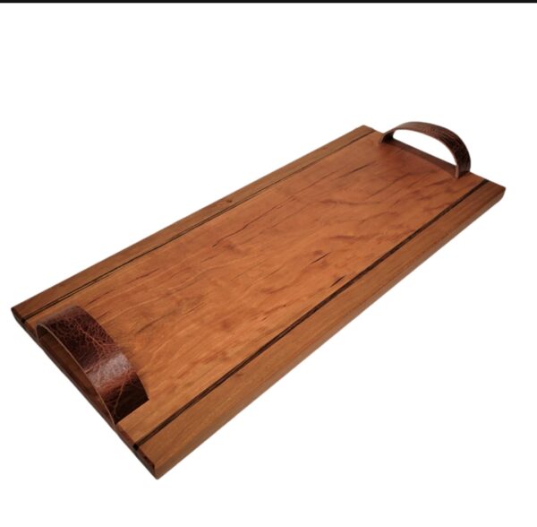 Large cherry cheese board with leather handles