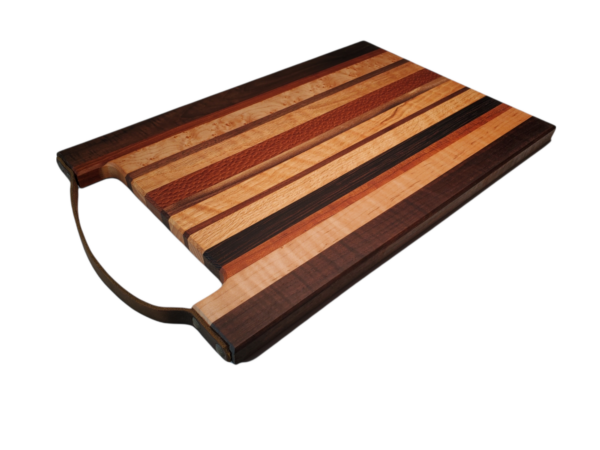 Leather Handle Mixed Wood Cutting Board